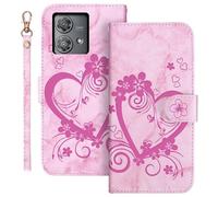 Auslbin Funda con Tapa Compatible con Motorola Moto Edge 40 Neo 5G 6.5" Funda para Móvil Love de Piel PU con Pulsera para Moto Edge 40 Neo /XT2307-1, Pink