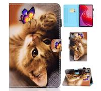 Auslbin Funda de Cuero PU para Lenovo Tab M11 11" 2024 - Slim, Lightweight Stand with Auto Sleep/Wake Function, Featuring Feline Designs, Mariposa y Gato
