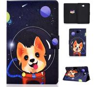 Auslbin Funda de Cuero PU para Samsung Galaxy Tab A 10.1" 2016 /T580 - Slim, Lightweight Stand with Auto Sleep/Wake Function, Featuring Feline Designs, Perro Espacial