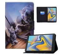 Auslbin Funda de Cuero PU para Samsung Galaxy Tab A 10.5 (2018) - Slim, Lightweight Stand with Auto Sleep/Wake Function, Featuring Feline Designs, Gato y Tigre