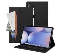 Auslbin Funda de Cuero PU para Samsung Galaxy Tab S10 Plus 12.4, Tableta de Poléter Adecuada para S10/S9/S8 Plus/SM-X820, Estilo de Cuero Clásico, Negro