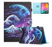 Auslbin Funda de Cuero PU para Samsung Galaxy Tab S6 Lite (2020/2022) 10.4" / P610 - Slim, Lightweight Stand with Auto Sleep/Wake Function, Featuring Feline Designs, Mar de la Luna