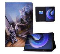 Auslbin Funda de Cuero PU para Xiaomi Pad 6 11" 2023 - Slim, Lightweight Stand with Auto Sleep/Wake Function, Featuring Feline Designs, Gato y Tigre