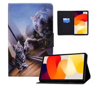 Auslbin Funda de Cuero PU para Xiaomi Redmi Pad SE 11" 2023 - Slim, Lightweight Stand with Auto Sleep/Wake Function, Featuring Feline Designs, Gato y Tigre