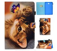Auslbin Funda para Samsung Galaxy Tab A 10.1" T580/T585 Tablet,Ultra Slim PU Cuero Funda Flip Casos con Función de Soporte,con Auto Estela/Sueño y Ranuras de Tarjetas,Gato Mariposa
