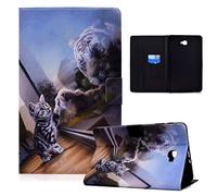 Auslbin Funda para Samsung Galaxy Tab A 10.1" T580/T585 Tablet,Ultra Slim PU Cuero Funda Flip Casos con Función de Soporte,con Auto Estela/Sueño y Ranuras de Tarjetas,Gato y Tigre