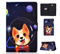 Auslbin Funda para Samsung Galaxy Tab A 10.1" T580/T585 Tablet,Ultra Slim PU Cuero Funda Flip Casos con Función de Soporte,con Auto Estela/Sueño y Ranuras de Tarjetas,Perro Espacial