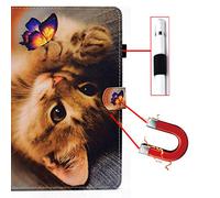 Auslbin - Funda para Samsung Galaxy Tab A7 10.4" 2020 SM-T500/T505/T507(función Atril,Auto-Reposo/Activación,Card Slot,Cuero PU)-Gato Mariposa
