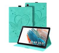 Auslbin Funda para Samsung Galaxy Tab A8 10.5 Pulgadas SM-X205/X200 2021 Mariposa Patrón Protección de Esquina Carcasa de Cuero Sintético con Bolsillo Función de Soporte(Verde)