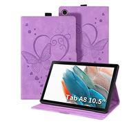 Auslbin Funda para Samsung Galaxy Tab A8 10.5 Pulgadas SM-X205/X200 2021 Mariposa Patrón Protección de Esquina Carcasa de Cuero Sintético con Bolsillo Función de Soporte(Púrpura)