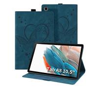 Auslbin Funda para Samsung Galaxy Tab A8 10.5 Pulgadas SM-X205/X200 2021 Mariposa Patrón Protección de Esquina Carcasa de Cuero Sintético con Bolsillo Función de Soporte(Azul)