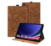 Auslbin Funda para Tablet Samsung Galaxy Tab S9+ 2023 12,4" Tab S7 FE S8+ S7+, Piel sintética con Relieve de Mariposa con función Atril, para SM-X810 X800 T730 T970, Color marrón