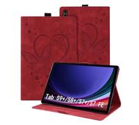 Auslbin Funda para Tablet Samsung Galaxy Tab S9+ 2023 12,4" Tab S7 FE S8+ S7+, Piel sintética con Relieve de Mariposa con función Atril, para SM-X810 X800 T730 T970, Color Rojo