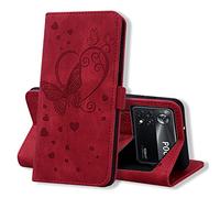 Auslbin Funda para Xiaomi Poco X4 Pro 5G 6.67 Pulgadas Piel PU Soporte Plegable Ranuras Cartera con Tapa Tarjetas Magnético Cuero Flip Case Carcasas para Xiaomi Poco X4 Pro 5G,Rojo