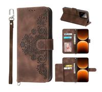 Auslbin Funda Realme GT 7 Pro 5G 6.78, Ranura de 5 Tarjetas para GT 7 Pro/RMX5010/RMX5011 Movil Protectora de Cuero PU Estilo Vintage Flower Carcasa, Marrón