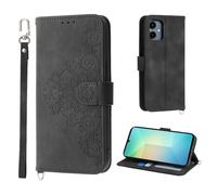 Auslbin Funda Samsung Galaxy A06 4G 6.7, Ranura de 5 Tarjetas para Samsung Galaxy A06 /SM-A065F/DS Movil Protectora de Cuero PU Estilo Vintage Flower Carcasa, Negro