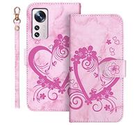 Auslbin Funda Xiaomi 12 Pro 6.73 Pulgadas Soporte Plegable Flip Case de Ranuras Tarjetas Magnético Protector PU Cuero con Tapa Carcasa para Xiaomi 12 Pro (Rosado)