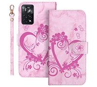 Auslbin Funda Xiaomi Poco X4 Pro 5G 6.67 Pulgadas Soporte Plegable Flip Case de Ranuras Tarjetas Magnético Protector PU Cuero con Tapa Carcasa para Xiaomi Poco X4 Pro 5G (Rosado)