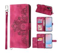 Auslbin Fundas Telefónico para Samsung Galaxy A56 5G 6.7 Movil Protectora con 5 Ranuras para Tarjetas Vintage Flower PU Leather Mobile Willet, Rojo