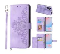 Auslbin Fundas Telefónico para Samsung Galaxy A56 5G 6.7 Movil Protectora con 5 Ranuras para Tarjetas Vintage Flower PU Leather Mobile Willet, Púrpura