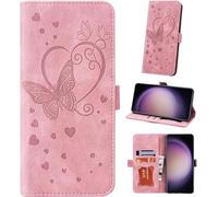 Auslbin Móvil Compatible con Samsung Galaxy S23 FE 5G 6.4", Funda con Tapa para móvil de Cuero PU con Mariposa y Pulsera para Galaxy S23 FE SM-S711B / S711B/DS, Rosa