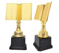 AUSLESUR Copa de Trofeo de Plástico Oro de Libro Premio del Trofeo de Lectura para Concurso de Lectura Juego de 2 Piezas Recuerdo Elegante para Desafíos