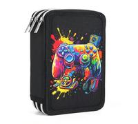 AuSletie Estuche para niños, diseño de videojuegos, 3 compartimentos, cremallera, estuche con 57 piezas, como práctico estuche para lápices para adolescentes, regalo de escolarización
