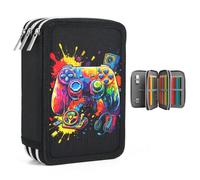 AuSletie Estuche para niños, diseño de videojuegos, 3 compartimentos, cremallera, estuche con 57 piezas, como práctico estuche para lápices para adolescentes, regalo de escolarización, Negro , Moda