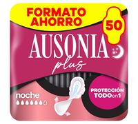 Ausonia Compresas Ultra Plus Noche Con Alas, 50 unidades, Protección Y Ligero Aroma Todo En Uno (Más Anchas En La Parte Trasera)