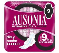 Ausonia Compresas Ultrafina Día & Noche Con Alas, 9 unidades, Para Un Flujo Muy Abundante, Hasta 9 Horas De Protección