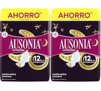Ausonia Compresas Ultrafina Noche Extra Con Alas, 18 unidades, Doble Cobertura en la parte Delantera Y Trasera, Protección Durante La Noche (Paquete de 2)