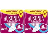 Ausonia Compresas Ultrafina Normal Con Alas, 38 unidades, Para Un Flujo Ligero y Normal Y Protección De La Regla Durante El Día, Hasta 8 Horas De Protección (Paquete de 2)