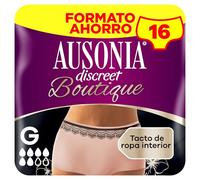 Ausonia Discreet Braguitas Boutique Beige Plus, Talla G, Pack de 16, Tacto Similar A La Ropa Interior, Superabsorbente, Diseño Curvo Para Un Ajuste Ceñido