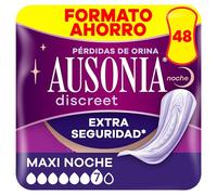 Ausonia Discreet Compresas Incontinencia Mujer, Plus Maxi Noche, 48 u | Protección completa contra pérdidas de orina, discreción increíble bajo la ropa, seguridad todo el día