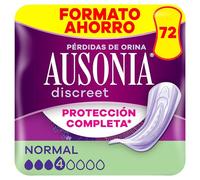 Ausonia Discreet Normal, 72 Compresas Incontinencia Mujer para Pérdidas de Orina, Protección Completa, Discreción Increíble