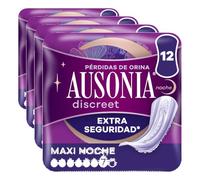 Ausonia Discreet Plus Maxi Noche, Compresas para Pérdidas De Orina, para Vejigas Hiperactivas X12 (Paquete de 4)