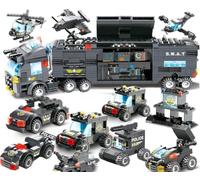 Auspcers 8 en 1SWAT Juego de construcción de bloques de construcción de policía, 762 piezas, juguete para niños y niñas con coche de policía, helicópteros, botes de patrulla acuática (negro)
