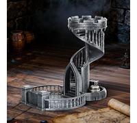 AUSPDICE DND Dice Tower - Rodillo de dados retro de 36 pasos para juegos de | Escalera en espiral pintada a mano para rollos aleatorios justos, 1 torre y 2 bandejas desmontables para mazmorras y dragones