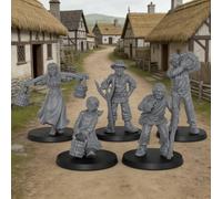 AUSPDICE Fantasy AS972 - Miniaturas DND de resina sin pintar (25 mm) | 5 figuras de fantasía civil Village Life 1:64 para Dungeons and Dragons, TTRPG, juegos de rol de mesa y maestros de mazmorras