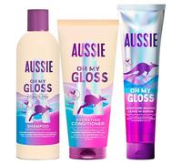 Aussie Oh My Gloss Champú 300ml + Acondicionador 200ml + Sérum Sin Aclarado 160ml. Hidrata Profundamente el Pelo Seco y Apagado