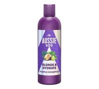 Aussie SOS Blonde & Hydrate Champú Morado 300ml Para Pelo Decolorado, Con Mechas Y Canas. Neutraliza Los Tonos Cobrizos Y Amarillos En Cabello Rubio, Con Reflejos Y Canas. Más Brillo Y Suavidad