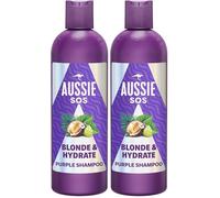 Aussie SOS Blonde & Hydrate Champú Morado 500ml Para Pelo Decolorado, Con Mechas Y Canas, Neutraliza Los Tonos Cobrizos Y Amarillos En Cabello Rubio, Con Reflejos Y Canas, Más Brillo Y Suavidad