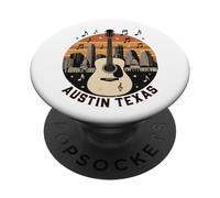 Austin Texas Guitarra Horizonte Retro Música Arte PopSockets PopGrip Adhesivo