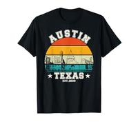 Austin Texas Skyline Retro Atardecer Camiseta