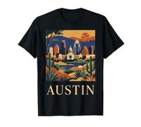 Austin Texas Skyline Retro Vintage Paisaje Urbano Arte Camiseta