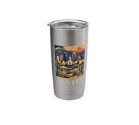 Austin Texas Skyline Retro Vintage Paisaje Urbano Arte Vaso térmico de acero inoxidable de doble pared