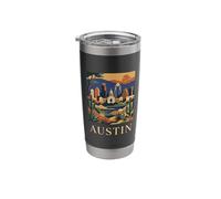 Austin Texas Skyline Retro Vintage Paisaje Urbano Arte Vaso térmico de acero inoxidable de doble pared
