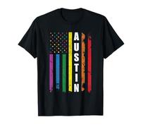 Austin Texas Us American Flag Rainbow Gay LGBT Pride Month Camiseta
