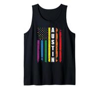 Austin Texas Us American Flag Rainbow Gay LGBT Pride Month Camiseta sin Mangas