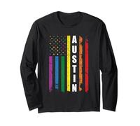 Austin Texas Us American Flag Rainbow Gay LGBT Pride Month Manga Larga